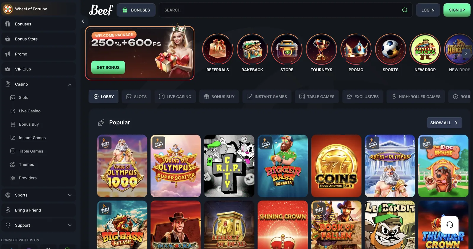 Beef Casino App auf einem Smartphone mit Spielelobby