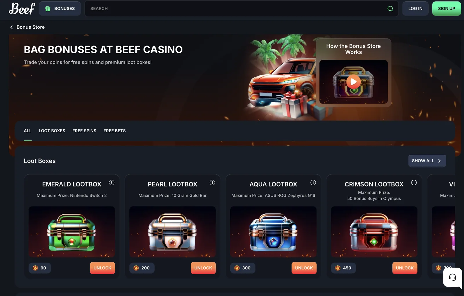 Eingabefeld für den Bonus Code im Kassenbereich des Beef Casino