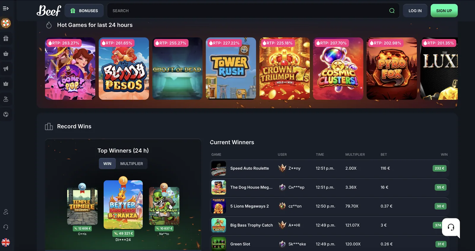 Hot Games im Beef Casino mit Auszahlungsquote der letzten 24 Stunden