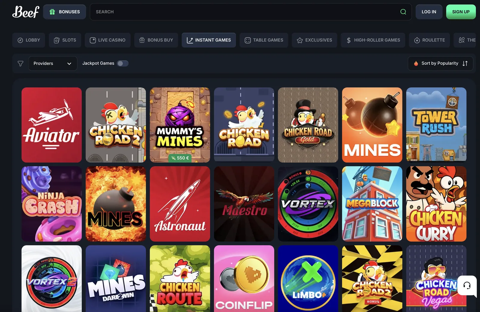 Instant Games im Beef Casino mit Aviator, Chicken Road und Mines